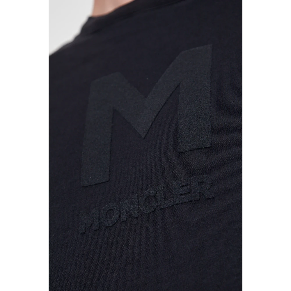 Moncler T-shirt met een fluwelen afwerking logo Blue Heren