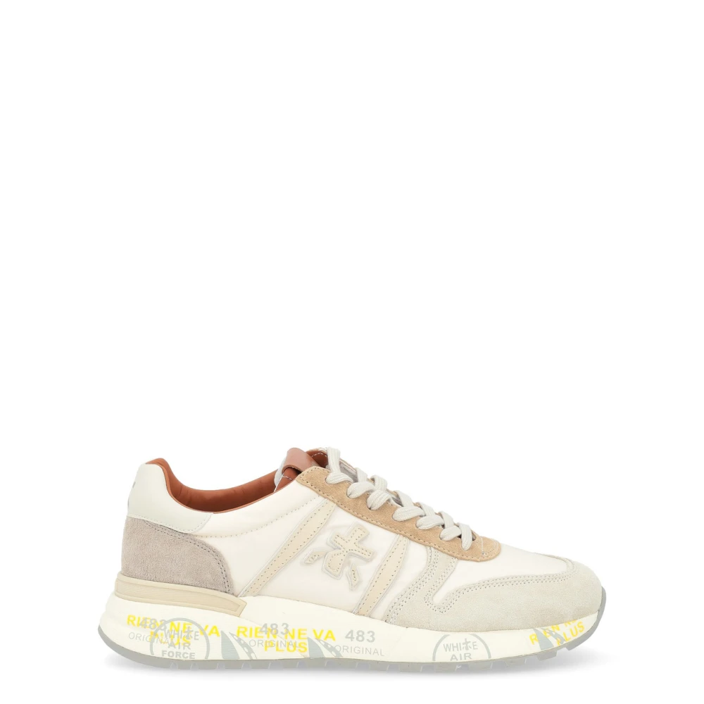 Premiata Beige Sneaker i Mocka och Tekniskt Tyg White, Herr