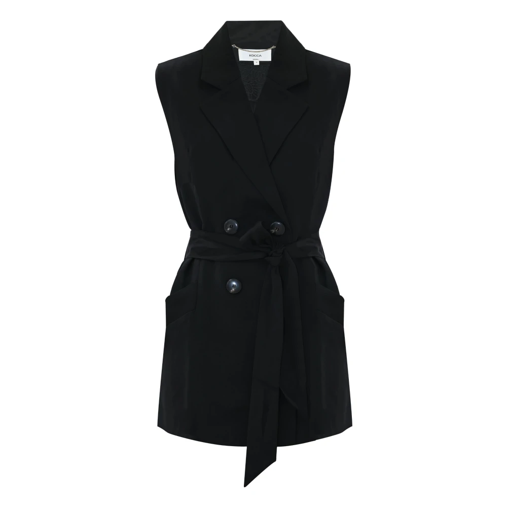 Kocca Women's Black Sleeveless Belted Linen Jacket