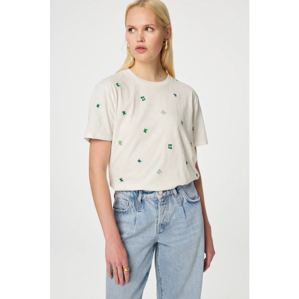 Fabienne Chapot Geborduurde Vlinder Wit T-shirt White Dames