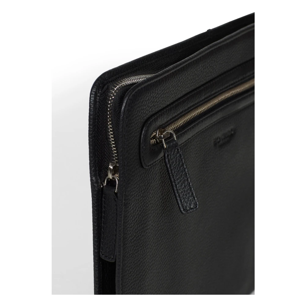 Howard London Zwarte leren laptoptas Black Heren