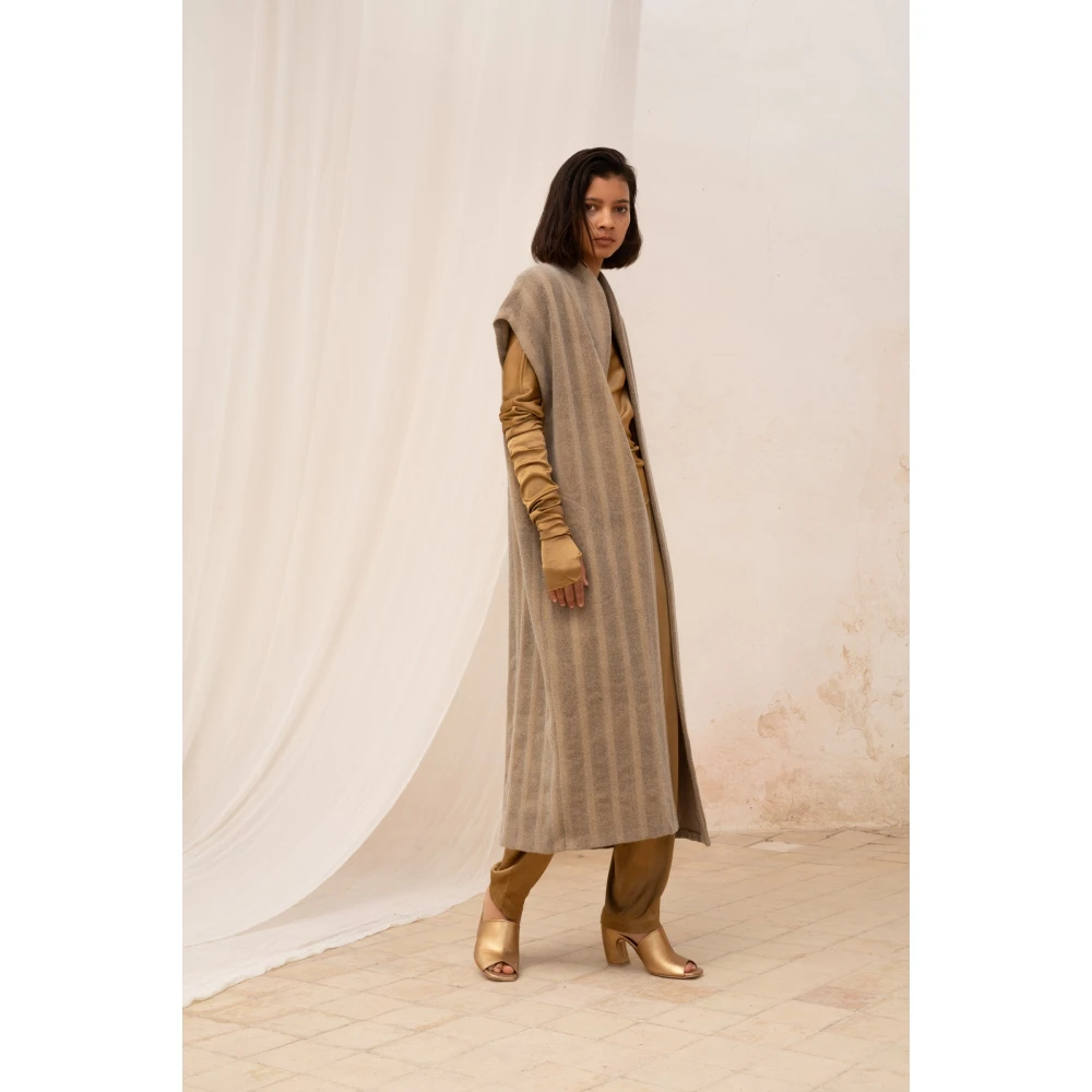 Cortana Gestreept Wol Lang Vest Brown Dames