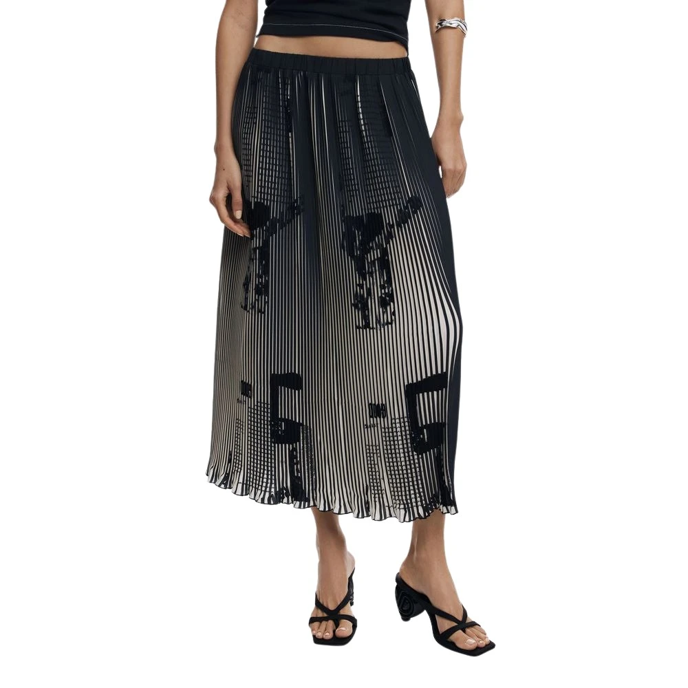 Desigual Women's Black Newspaper Print Pleated Skirt - Midi Skirts - Xs - Skirts