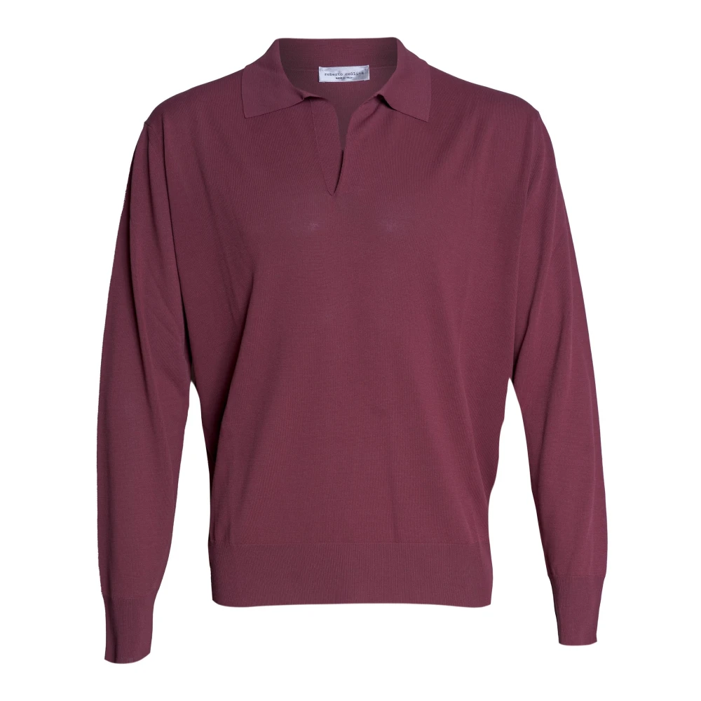 Roberto Collina Men's Red Buttonless Polo - V-Neck Knitwear - M - Knitwear