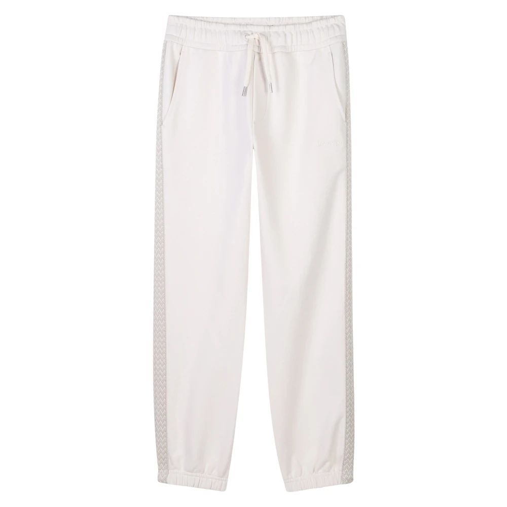 Lanvin Girls Beige Sweatpants, 4 Y, Ivory Logo Joggers With Curb Braids
