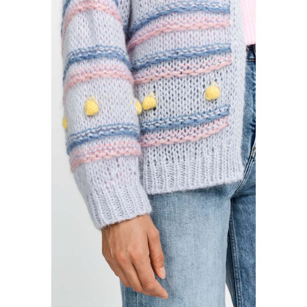 Rich & Royal Gestreepte Vest met Pompoms Blue Dames