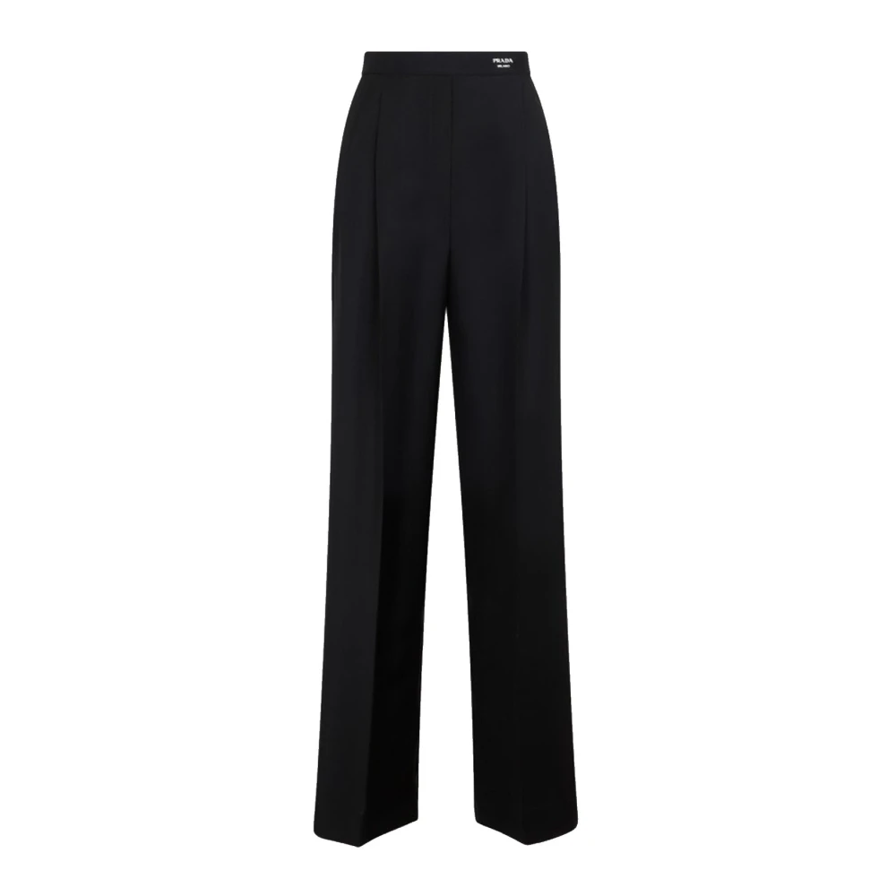 Prada Mohair Flared Broek Driehoek Logo Black Dames
