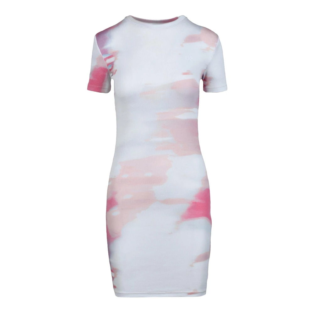 Calvin Klein Jeans Katoenen T-shirt Jurk Geribbeld Model Multicolor Dames