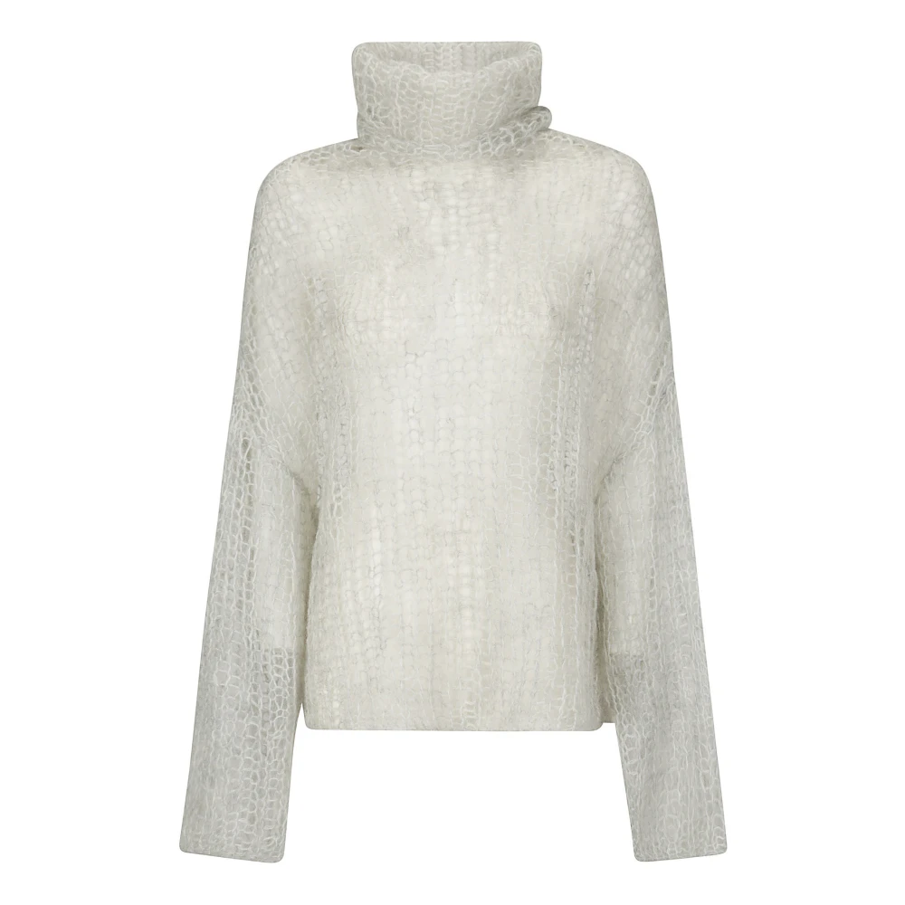 Yohji Yamamoto Hoge Hals Mohair Pullover Sweater Gray Dames