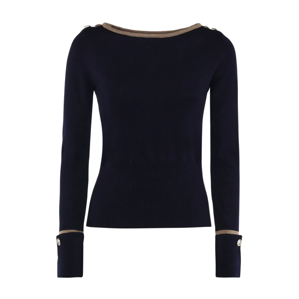 Guess Zwarte Katoenen Trui Boothals Lange Mouwen Black Dames