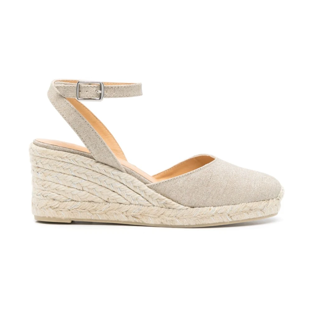 Castañer Women's Beige Wedges, 8 Uk, Tauoe Buckle-Fastening Ankle Strap Mid Wedge Heel