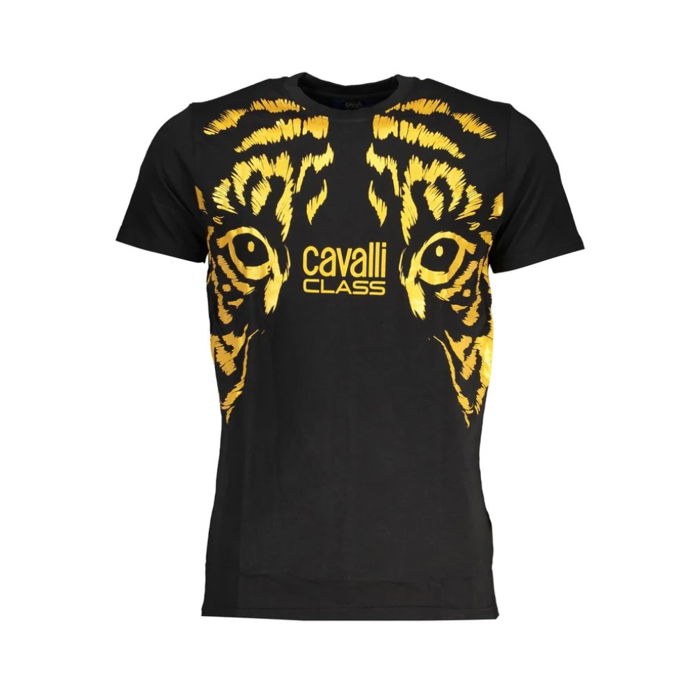 Cavalli Class Zwart Katoenen T-shirt met Print Logo Black Heren