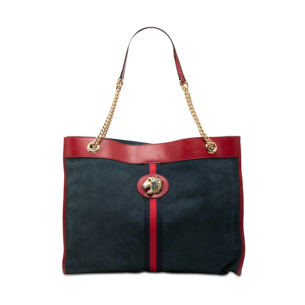 Gucci Vintage Women's Blue Pre-Owned Vintage Tiger Head Suede Tote Bag