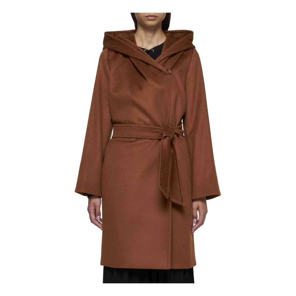 Max Mara Studio Bruin Leren Jas met Capuchon Brown Dames