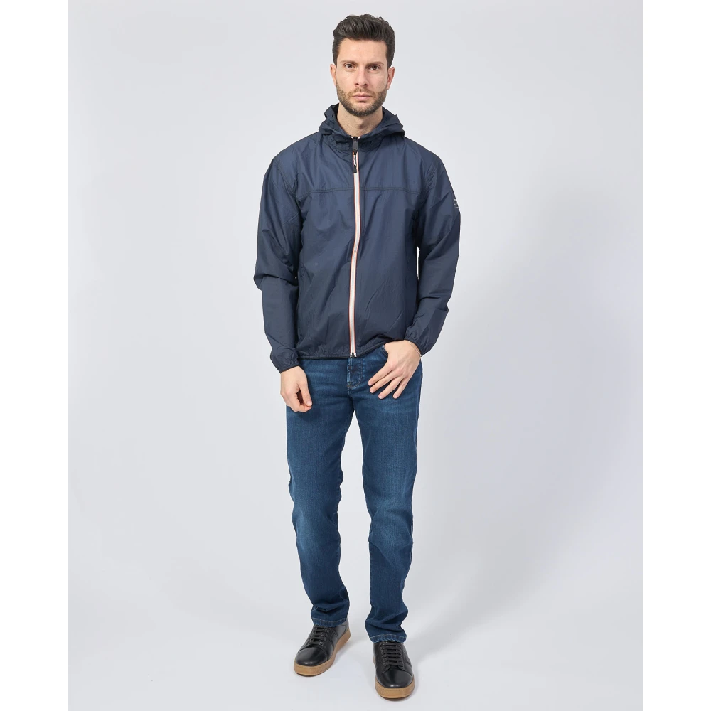 Ecoalf Blauwe jas met capuchon en ritszakken Blue Heren
