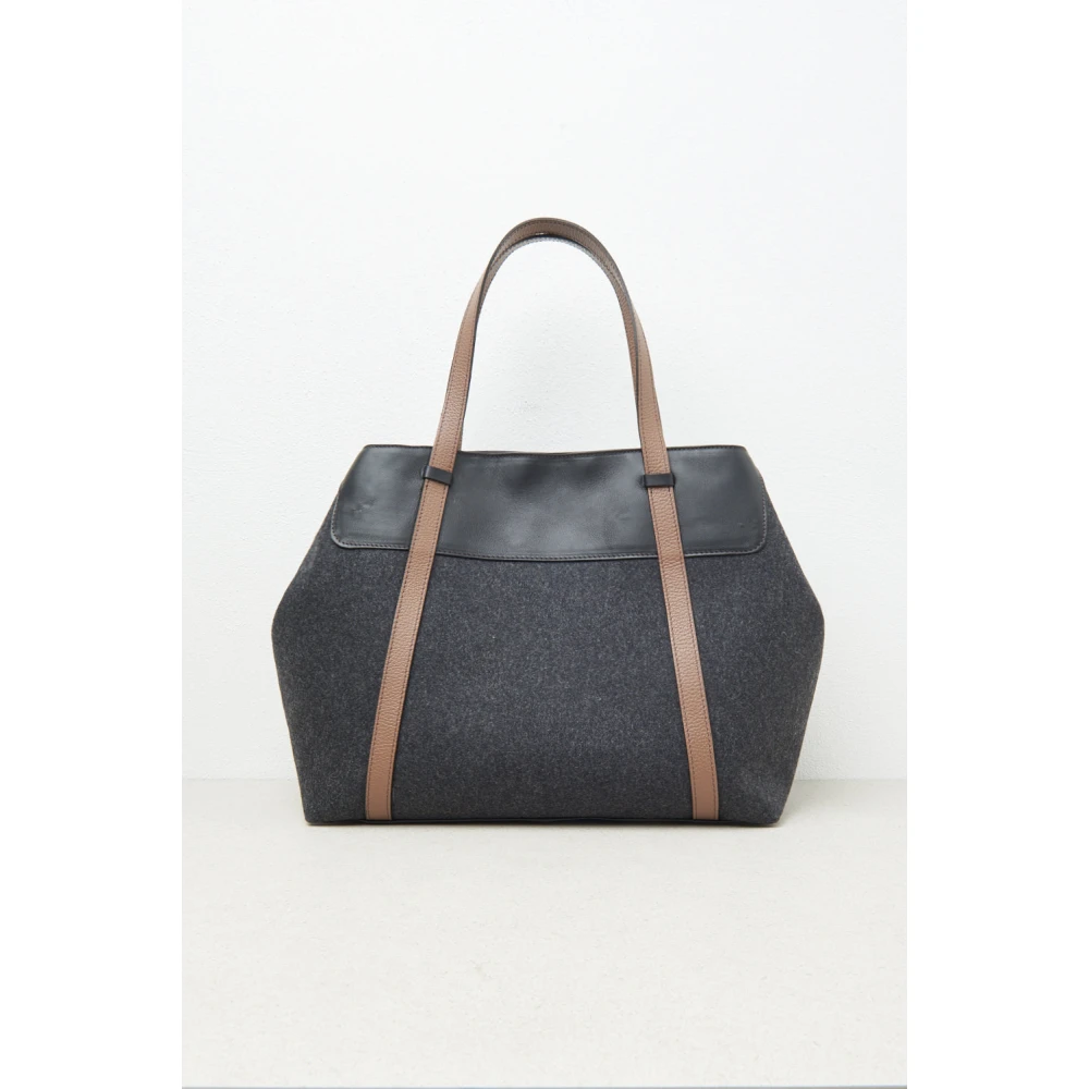 PESERICO Vilt echt leer en Punto Luce trim tote tas Gray Dames