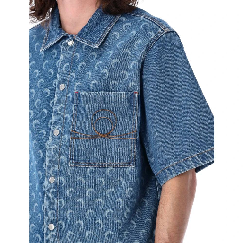 Marine Serre Lichtblauwe Moon Laser Denim Shirt Blue Heren