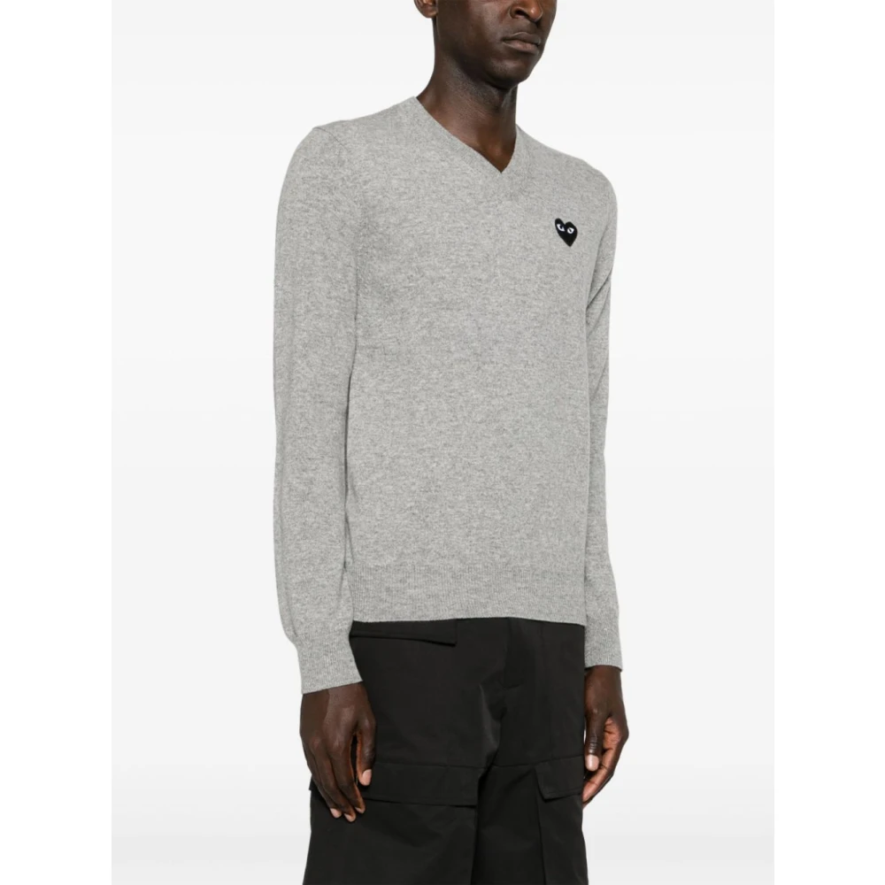 Comme des Garçons Grijze Hart Patch Pullover Sweater Gray Heren