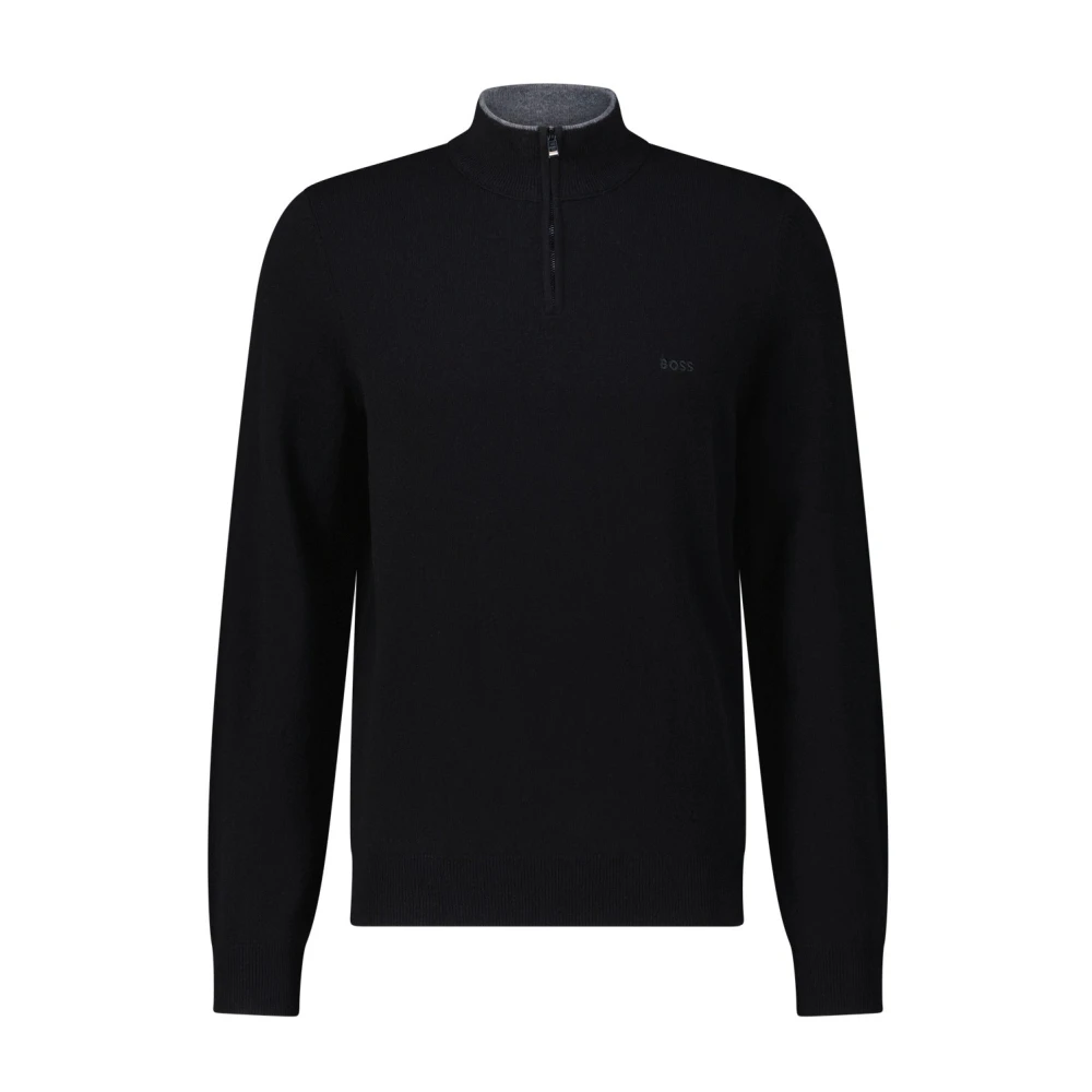 Hugo Boss Wollen Troyer Sweater met Half-Zip Black Heren