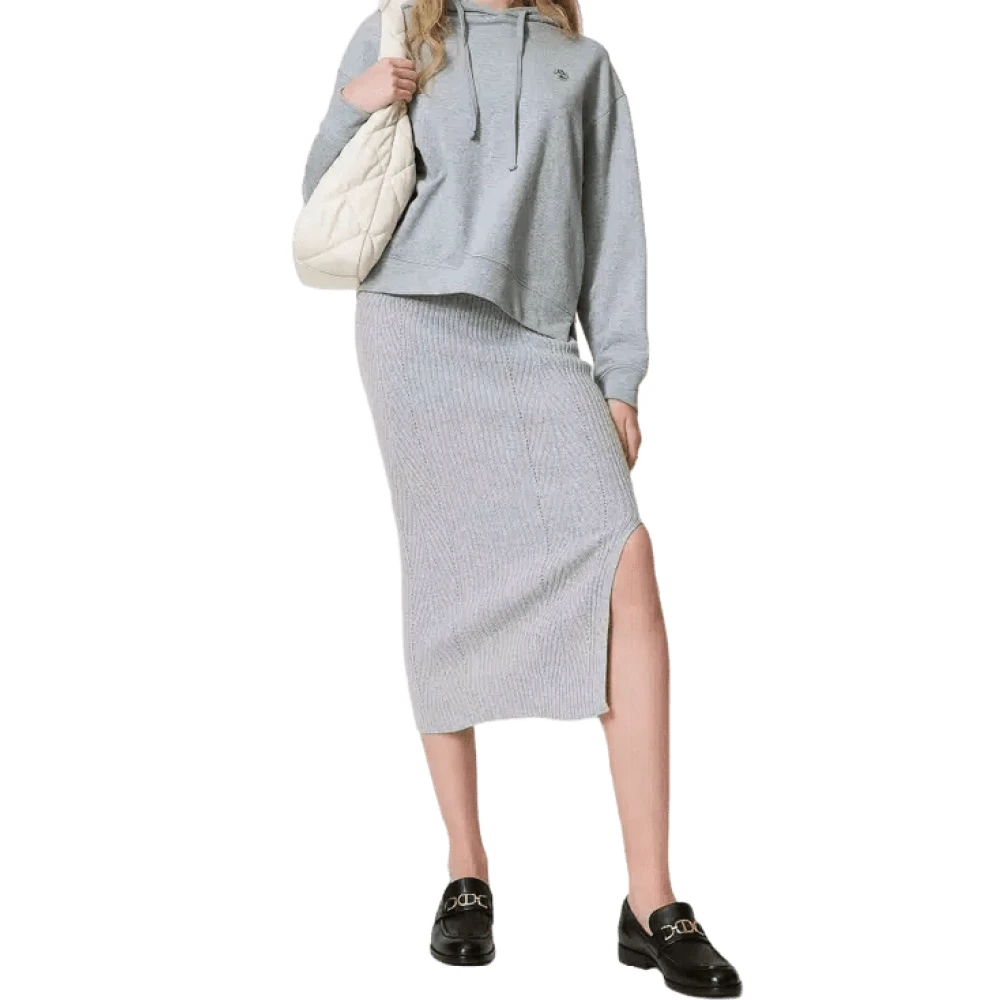 Twinset Geribbelde Wollen Lurex Midi Rok Gray Dames