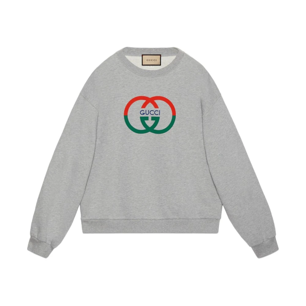 Gucci Grijze Melange Katoenen Pullover met Logo Print Gray Heren