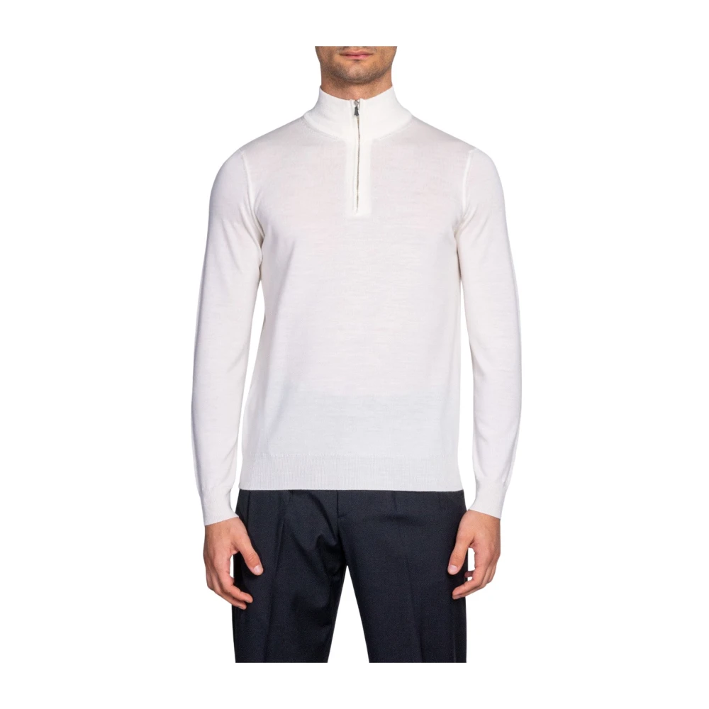Corsinelabedoli Men's White Turtlenecks, 3XL, Zip Neck Wool Jumper