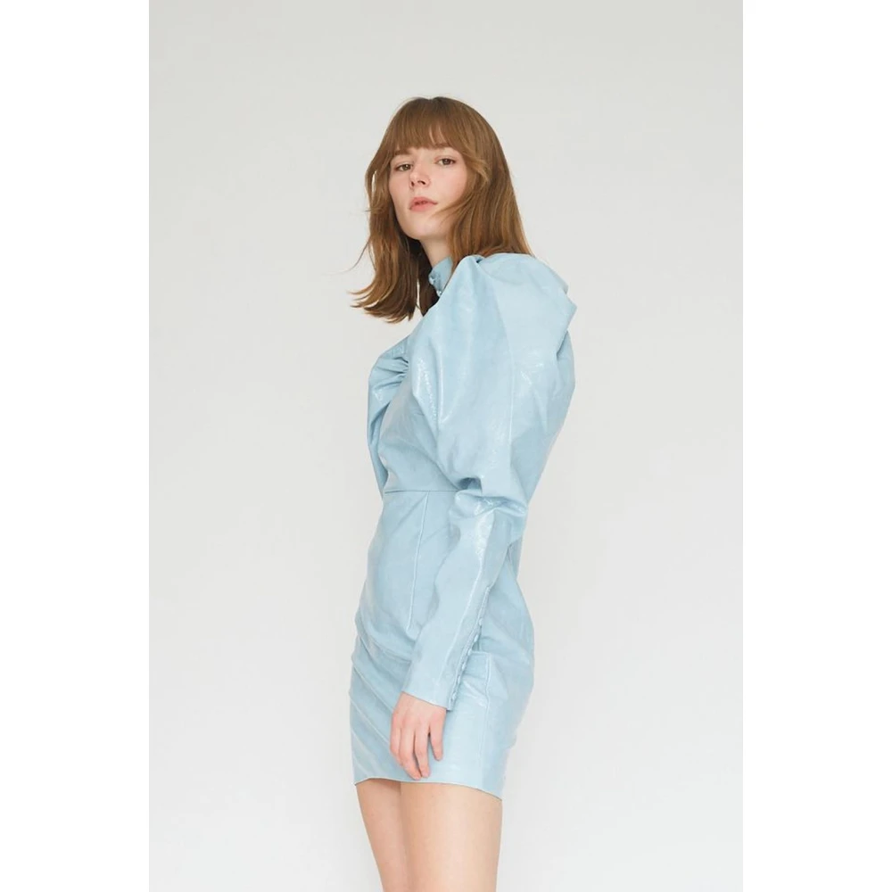 Rotate Birger Christensen Kim Jurk met Puffy Mouwen Blue Dames