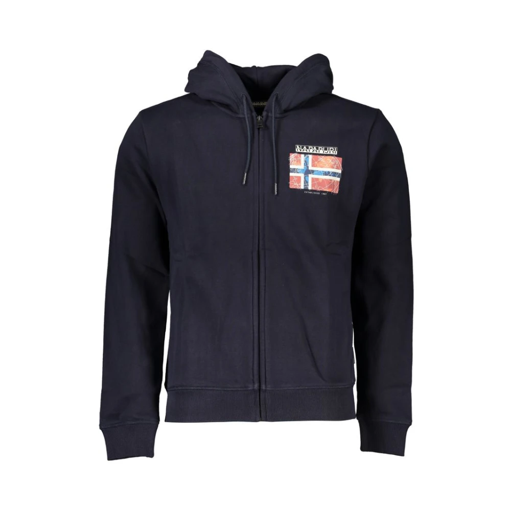 Napapijri Blauwe Fleece Hoodie met Rits Blue Heren