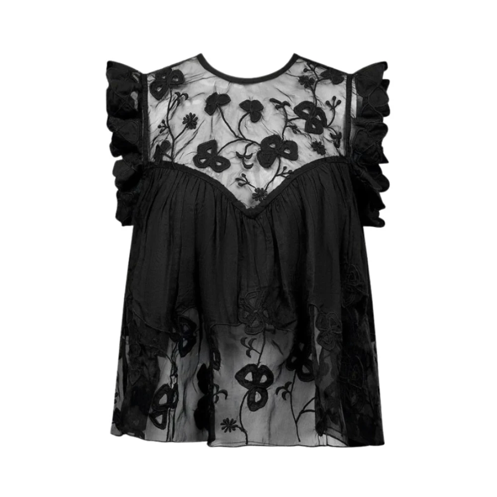 Mes Demoiselles Zwarte Kant Mouwloze Blouse met Geknoopte Achterkant Black Dames