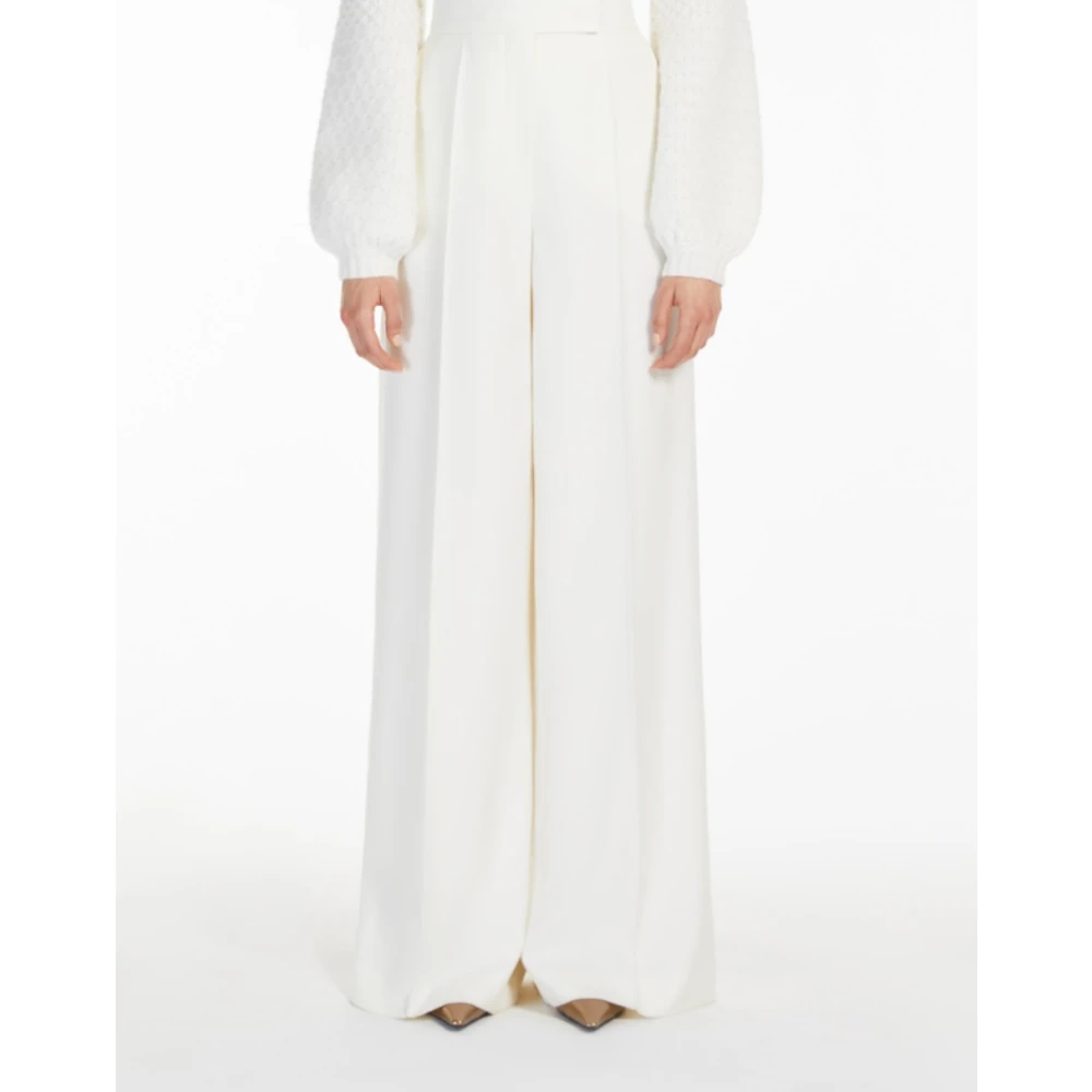 Max Mara Luxe Wol Wijde Pijp Broek White Dames