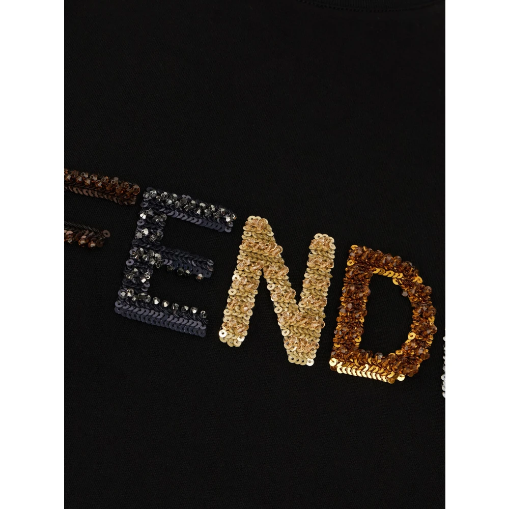 Fendi Zwart Crew Neck Logo T-shirt Black Dames