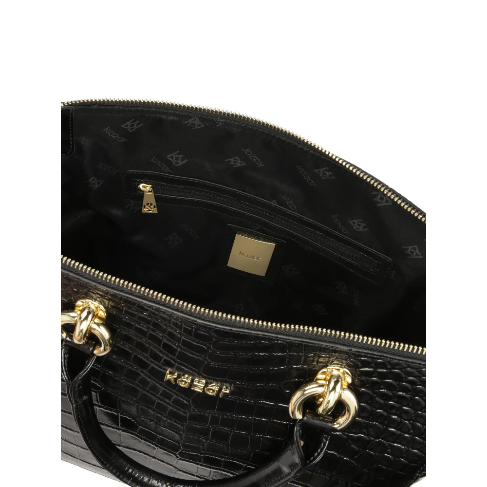 Kazar Elegante leren handtas met reliëf krokuspatroon Black Dames