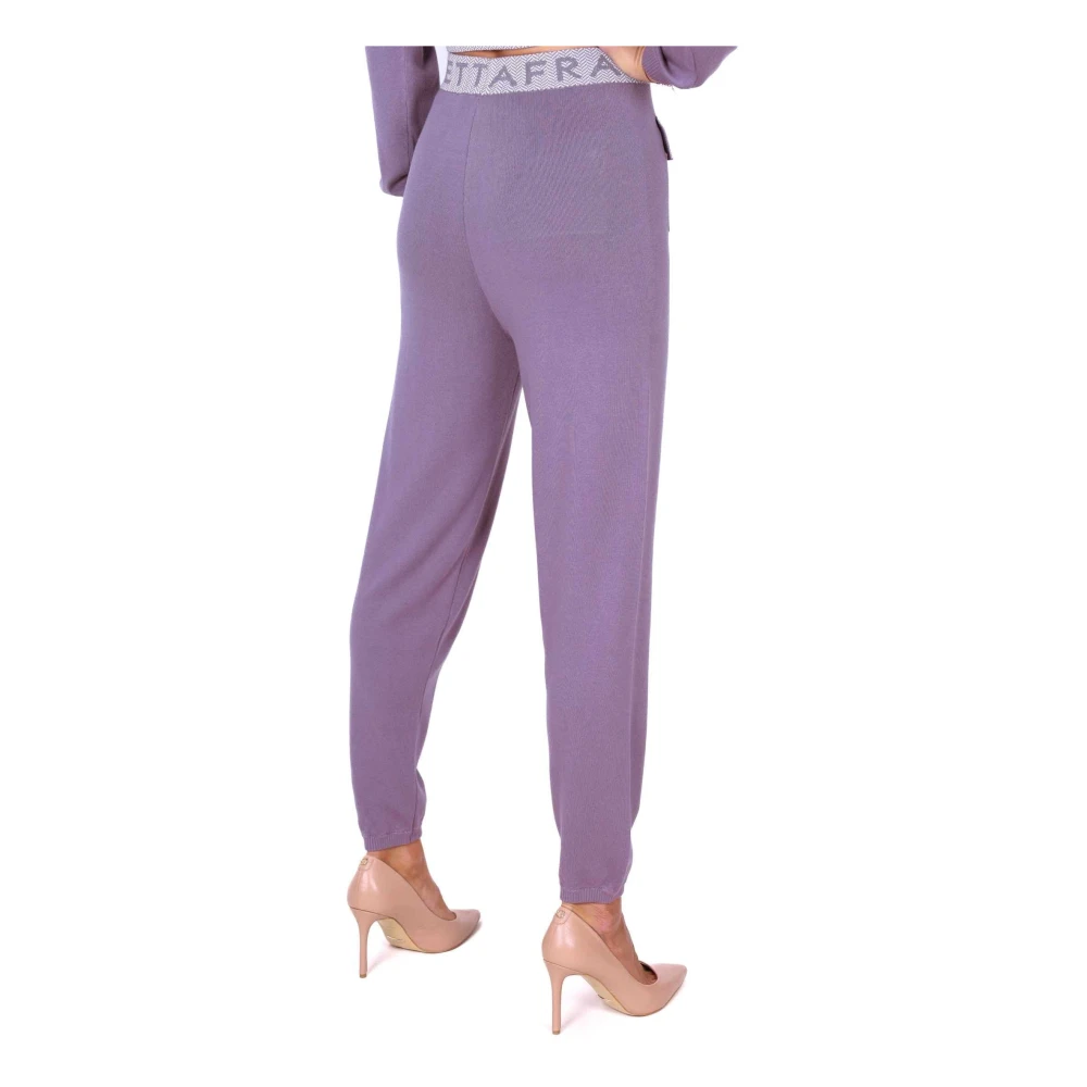 Elisabetta Franchi Paarse Gebreide Jogger Broek Purple Dames