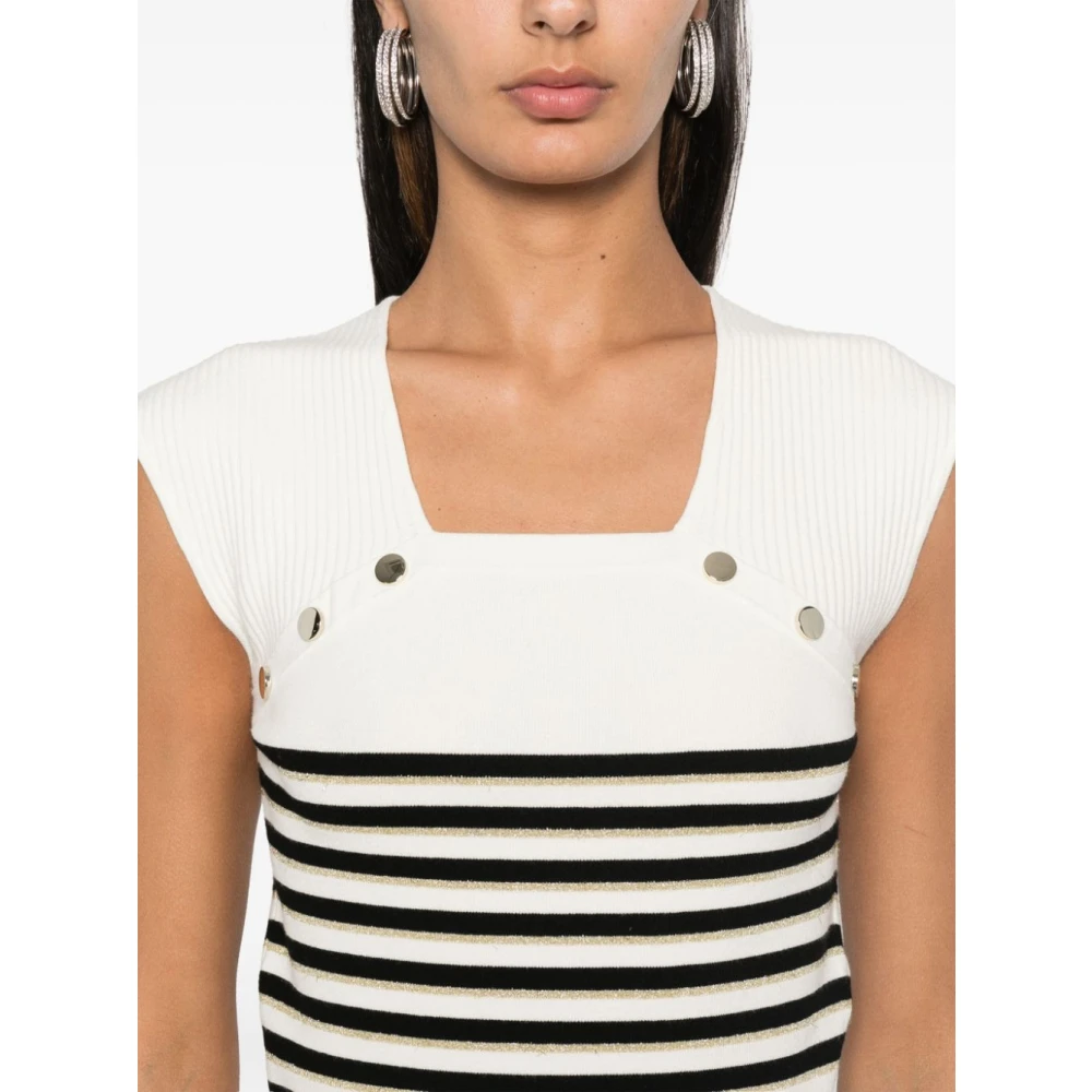 Liu Jo Gestreepte Gebreide Trui met Lurex Details White Dames