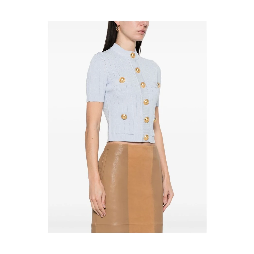 Balmain Lichtblauwe Trui met Korte Mouwen Blue Dames