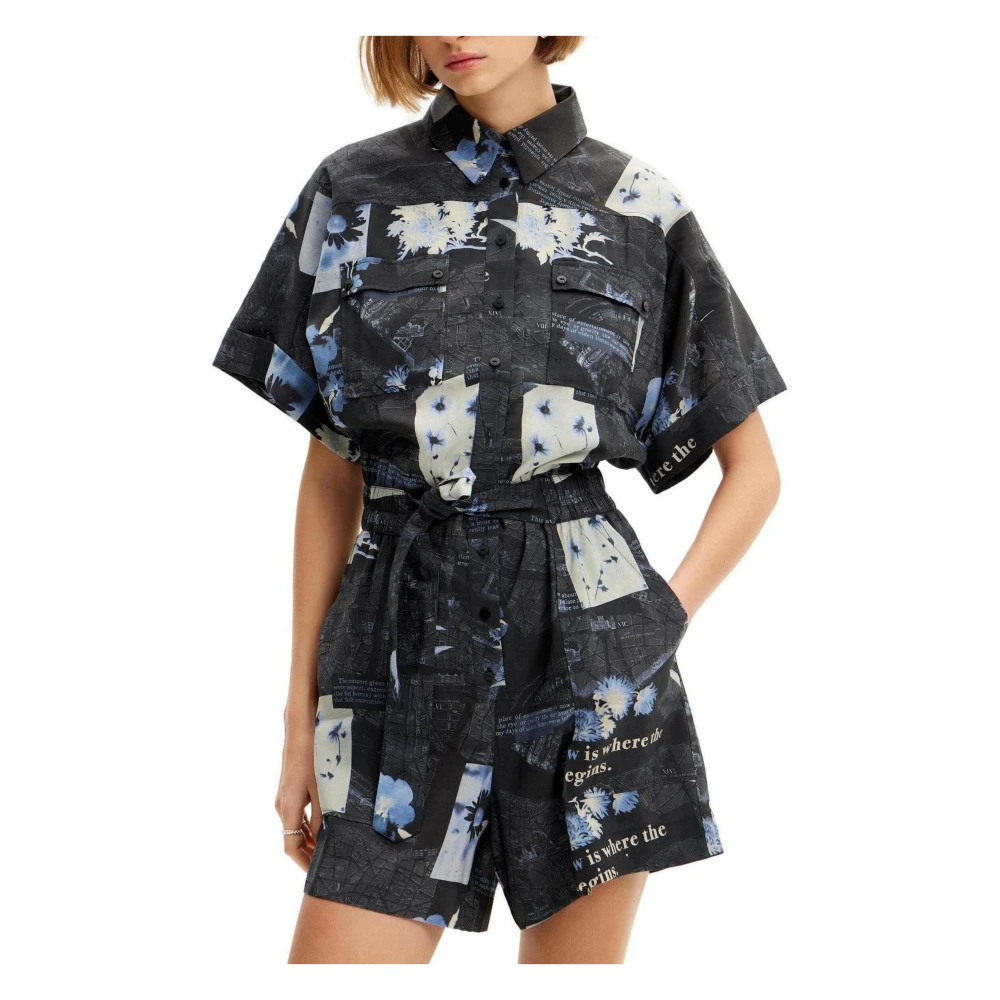 Desigual Blauwe Bedrukte Jumpsuit Zakken Multicolor Dames