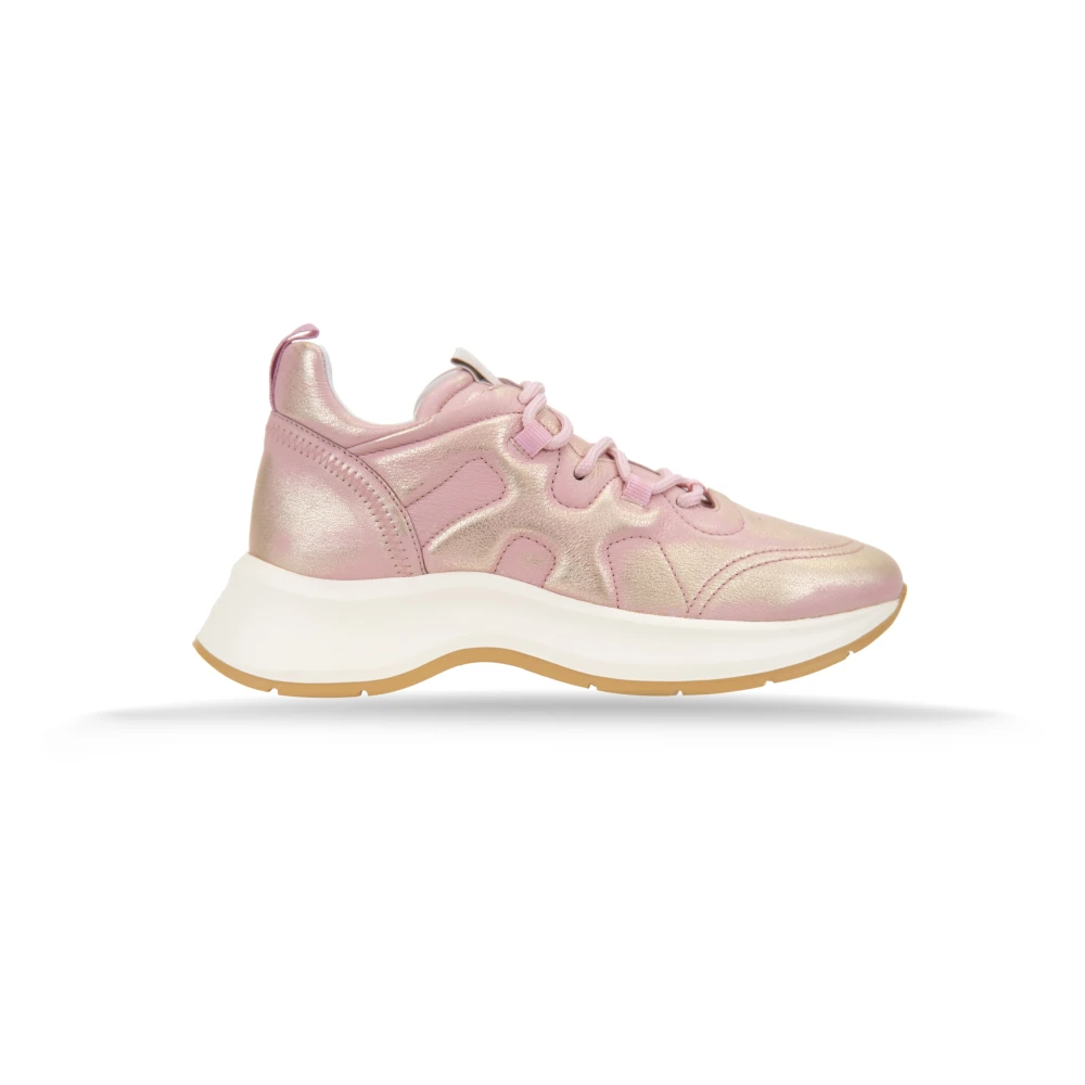 Hogan Leren Vetersneakers met Geperforeerde Neus Dames Schoenen Roze