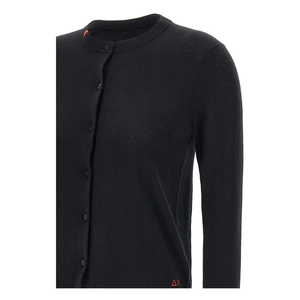 Sun68 Zwarte wollen vest met rode bies Black Dames