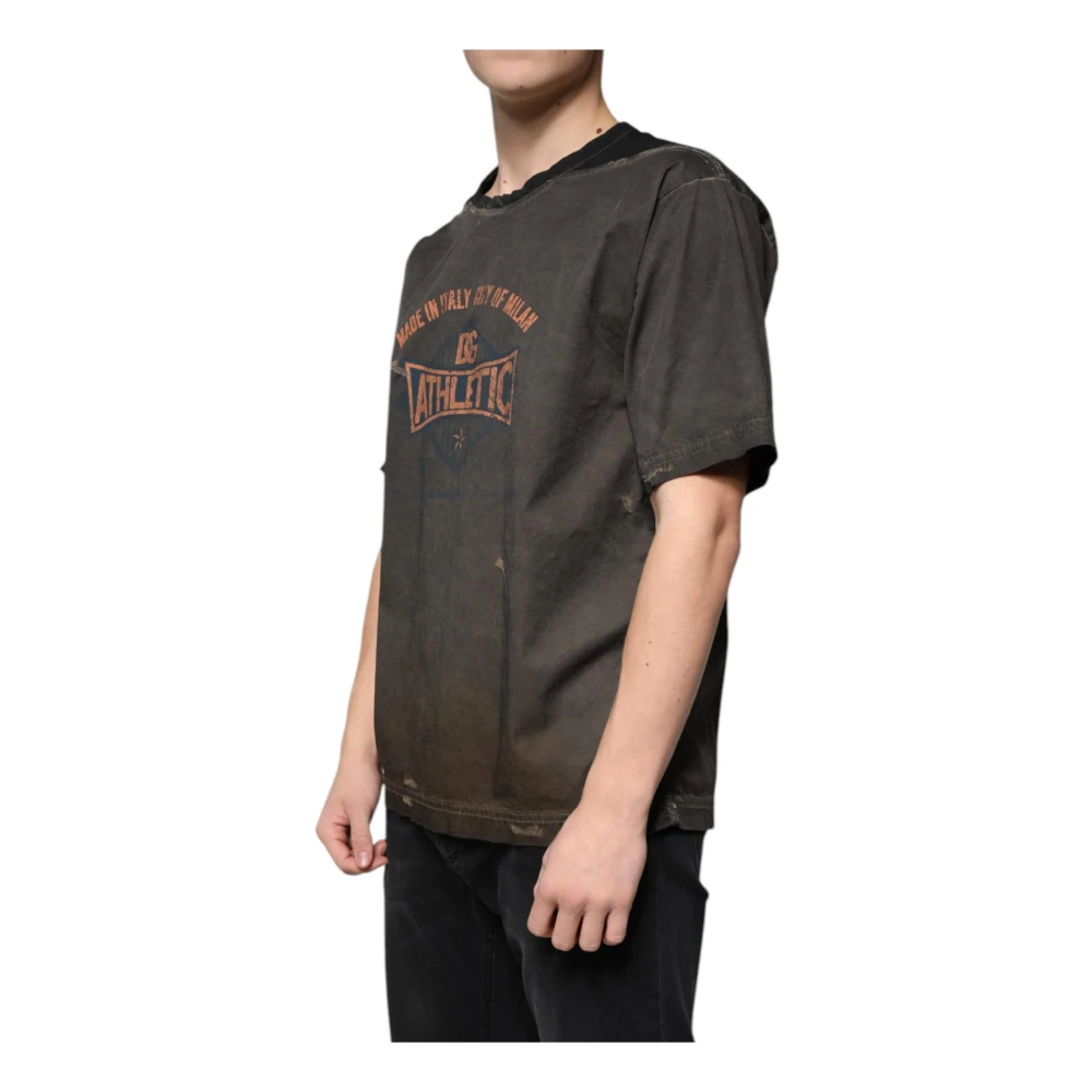 Dolce & Gabbana Bruine Grafische Print Katoenen T-shirt Brown Heren