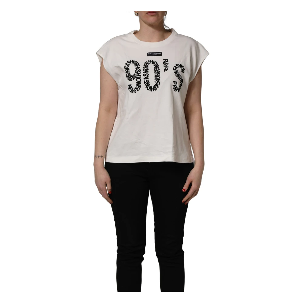 Dolce & Gabbana Women's White Graphic Sleeveless Tank Top - T-Shirts - L - Tops