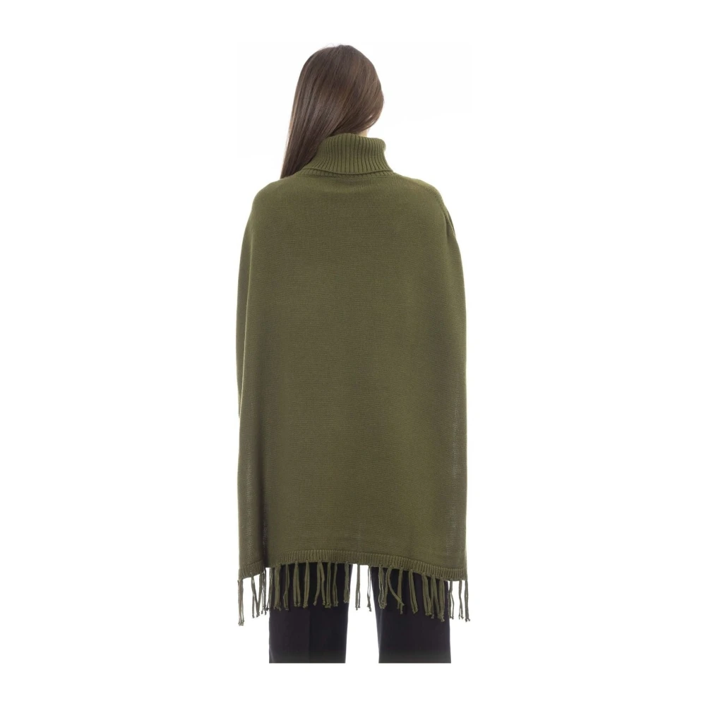 Alpha Studio Tijdloze Poncho Dolcevita Elegante Mode Green Dames