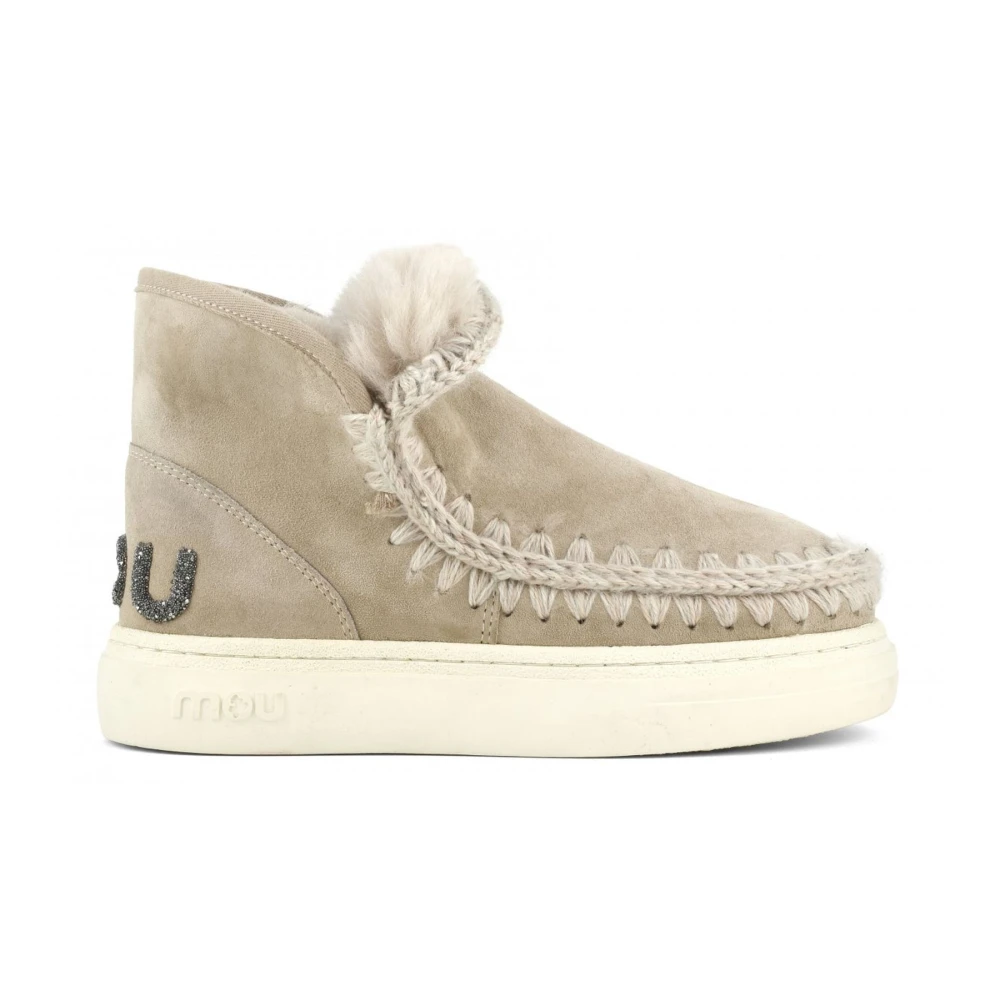 Mou Beige Eskimo Sneaker met Glitter Logo Beige Dames