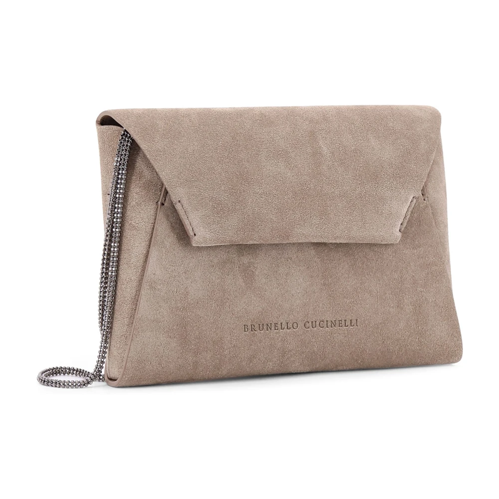 BRUNELLO CUCINELLI Ruskind Clutch met Gegraveerd Logo en Riem Beige Dames