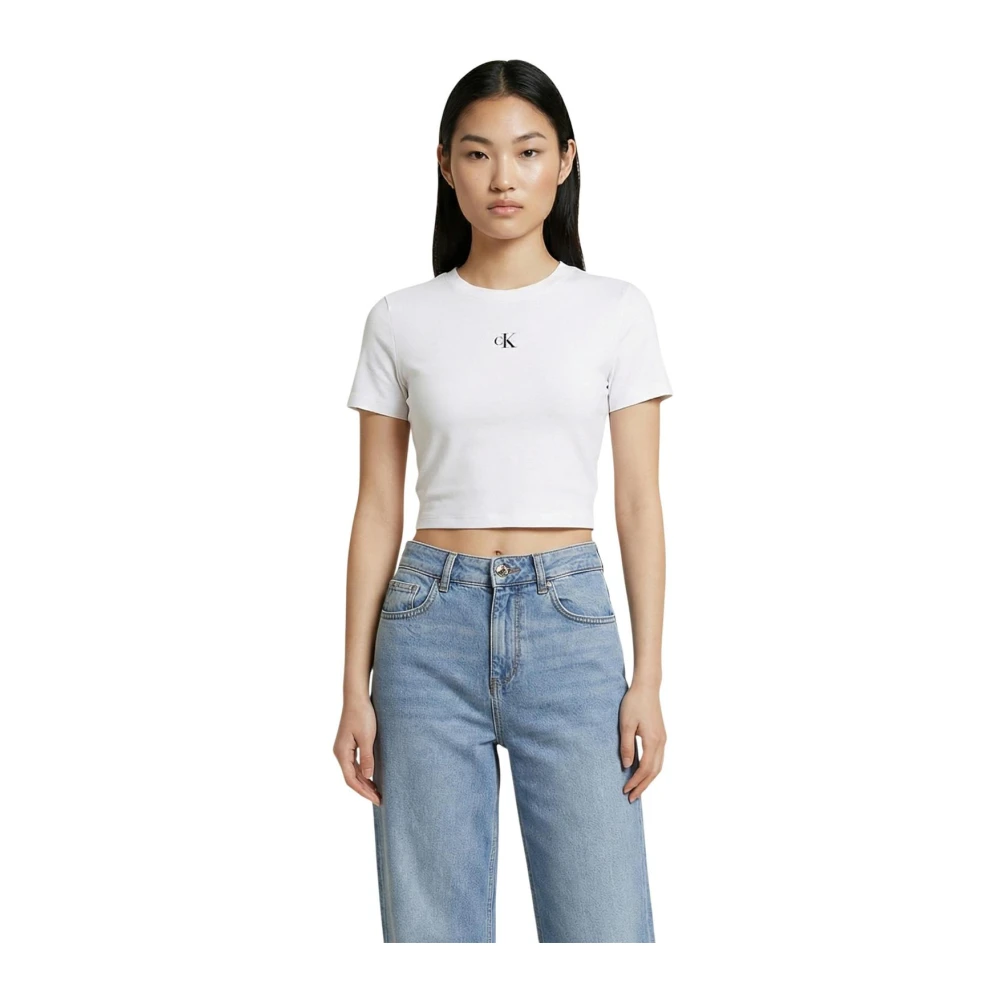 Calvin Klein Jeans Women's Beige T-Shirts, M, Round Neck Short Sleeve T-Shirt