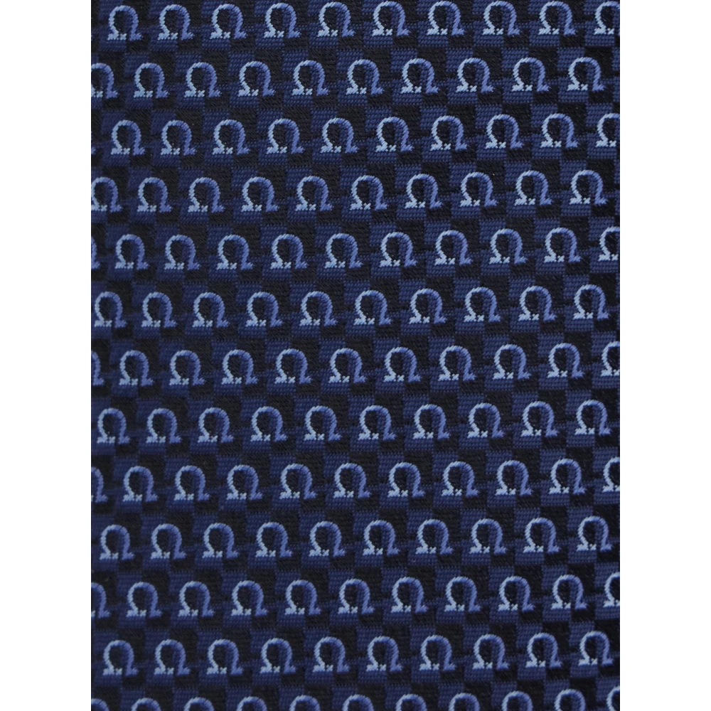 Salvatore Ferragamo Blauwe Zijden Stropdas met Mini Logo Print Blue Heren