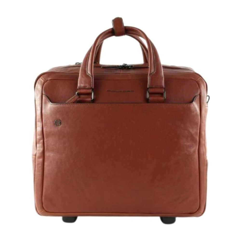 Piquadro Men's Black Square Wheeled Computer Briefcase For