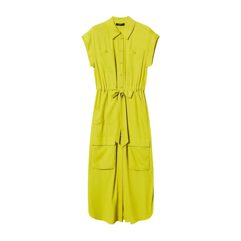 Twinset Lange Chemisier Jurk in Crepe de Chine Yellow Dames