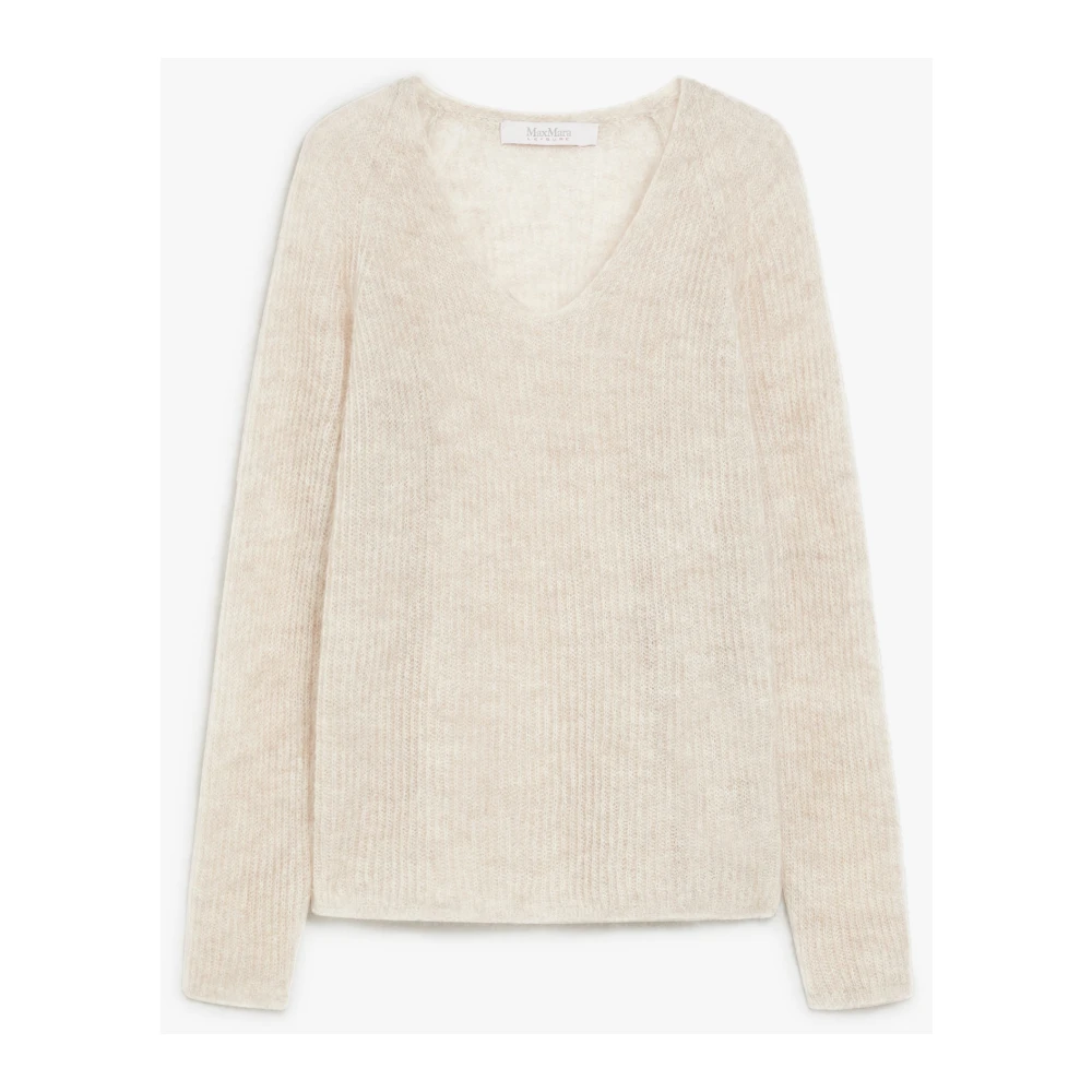 Max Mara Geribbelde Mohair Trui met Raglanmouwen Beige Dames