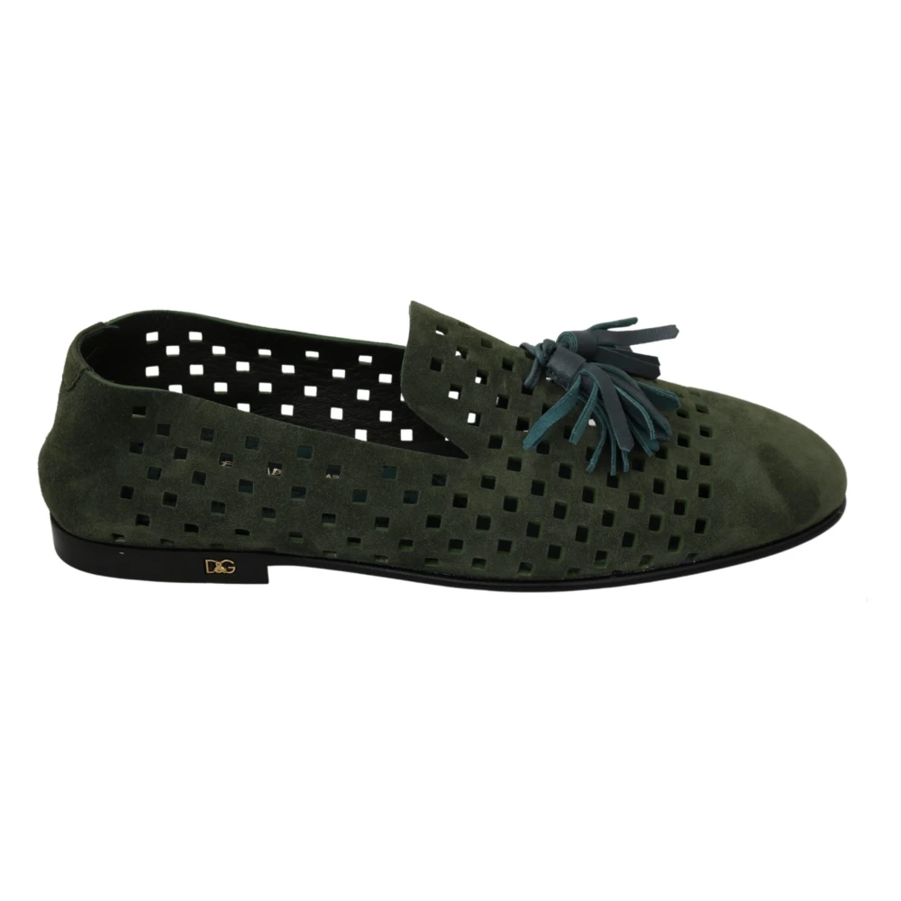 Dolce & Gabbana Gröna Mocka Loafers för Män Green, Herr