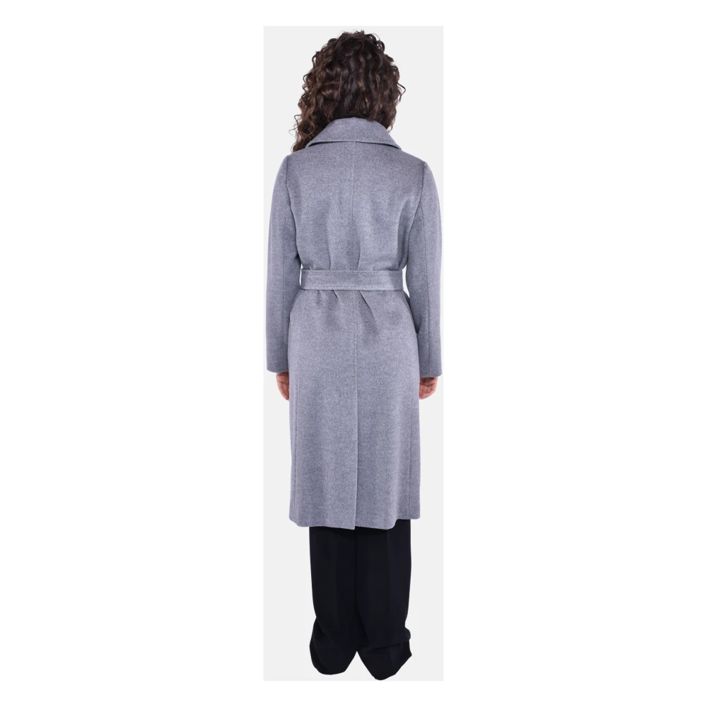 Max Mara Studio Wollen jas met dubbele rij knopen en riem Gray Dames